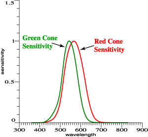 red, green cones